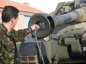 Aeronautical & General Instruments (AGI) Ltd BG20 Gun Barrel Bore Gauge being placed in a military tanker